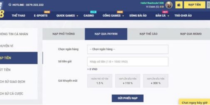 Nạp tiền tại nhà cái qua Paywin